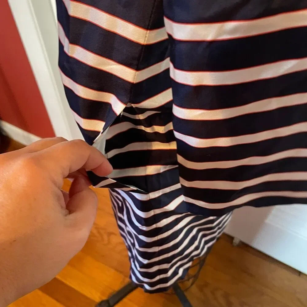 J CREW | navy orange white stripe silk shift dress 0
